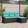 Pemberly Row 4 Pcs Black & Turquoise Poly Rattan Sofa Set With Cushions