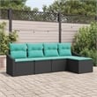 Pemberly Row 5 Pcs Black & Turquoise Poly Rattan Sofa Set With Cushions