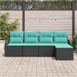 Pemberly Row 5 Pcs Black & Turquoise Poly Rattan Sofa Set With Cushions