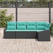 Pemberly Row 5 Pcs Black & Turquoise Poly Rattan Garden Sofa Set