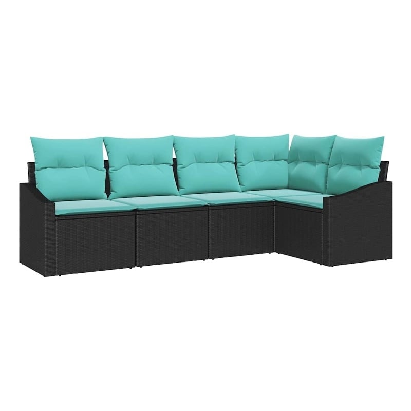 Pemberly Row 5 Pcs Black & Turquoise Poly Rattan Garden Sofa Set