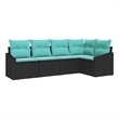Pemberly Row 5 Pcs Black & Turquoise Poly Rattan Garden Sofa Set