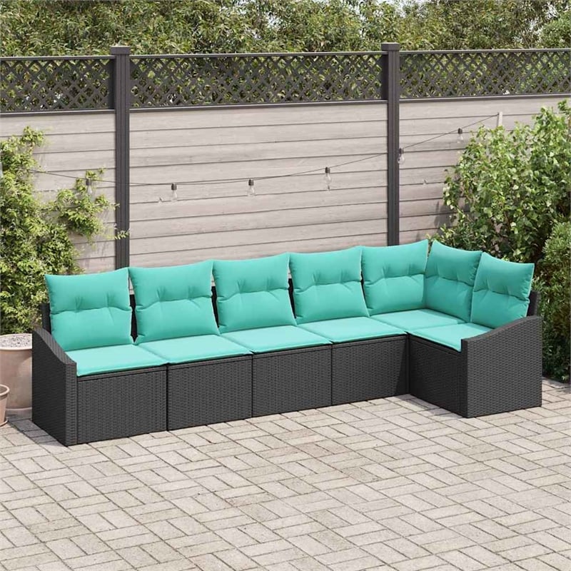 Pemberly Row 6 Pcs Black & Turquoise Poly Rattan Garden Sofa Set