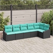 Pemberly Row 6 Pcs Black & Turquoise Poly Rattan Garden Sofa Set