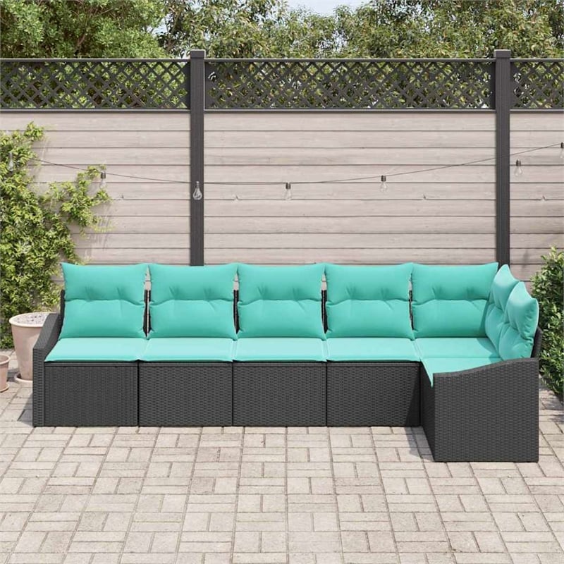 Pemberly Row 6 Pcs Black & Turquoise Poly Rattan Garden Sofa Set