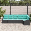 Pemberly Row 6 Pcs Black & Turquoise Poly Rattan Garden Sofa Set