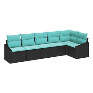 Pemberly Row 6 Pcs Black & Turquoise Poly Rattan Garden Sofa Set