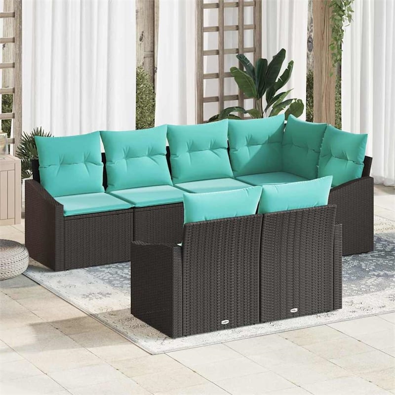 Pemberly Row 7 Pcs Black & Turquoise Poly Rattan Garden Sofa Set