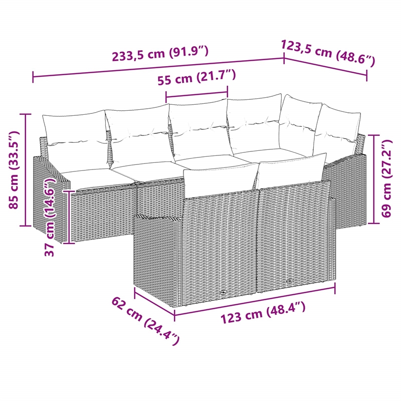 Pemberly Row 7 Pcs Black & Turquoise Poly Rattan Garden Sofa Set