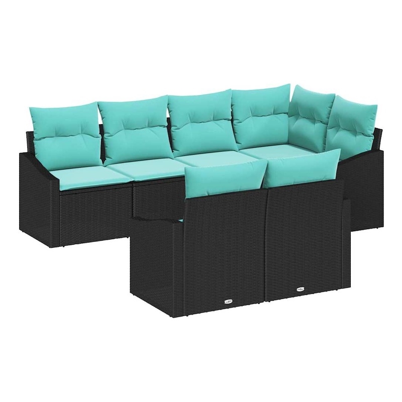 Pemberly Row 7 Pcs Black & Turquoise Poly Rattan Garden Sofa Set