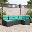 Pemberly Row 6 Pcs Black & Turquoise Poly Rattan Sofa Set With Cushions