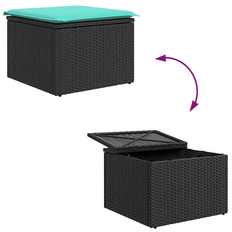 Pemberly Row 6 Pcs Black & Turquoise Poly Rattan Sofa Set With Cushions