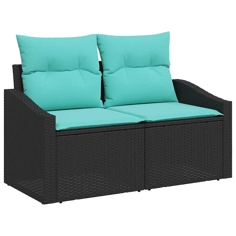 Pemberly Row 6 Pcs Black & Turquoise Poly Rattan Sofa Set With Cushions