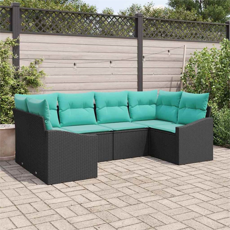 Pemberly Row 6 Pcs Black & Turquoise Poly Rattan Garden Sofa Set