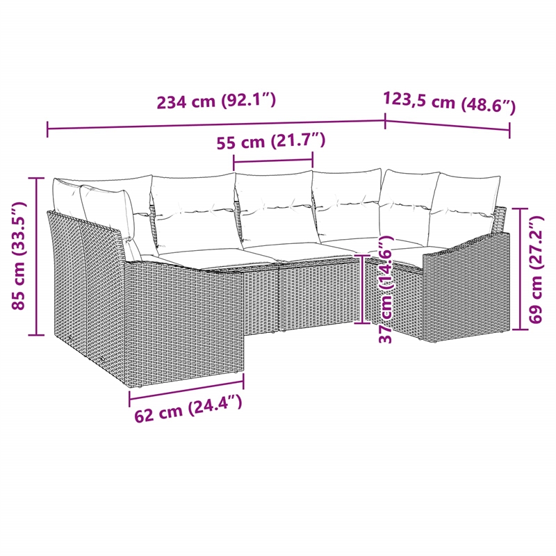 Pemberly Row 6 Pcs Black & Turquoise Poly Rattan Garden Sofa Set