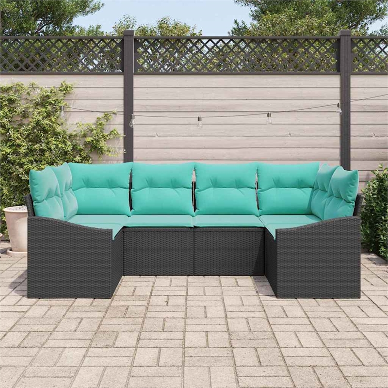 Pemberly Row 6 Pcs Black & Turquoise Poly Rattan Garden Sofa Set