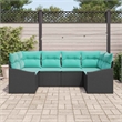Pemberly Row 6 Pcs Black & Turquoise Poly Rattan Garden Sofa Set