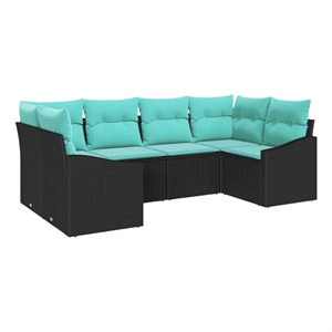 Pemberly Row 6 Pcs Black & Turquoise Poly Rattan Garden Sofa Set