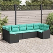 Pemberly Row 7 Pcs Black & Turquoise Poly Rattan Garden Sofa Set