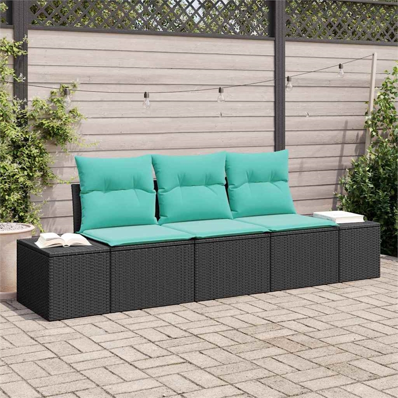 Pemberly Row 3 Pcs Black & Turquoise Poly Rattan Garden Sofa Set