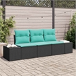 Pemberly Row 3 Pcs Black & Turquoise Poly Rattan Garden Sofa Set
