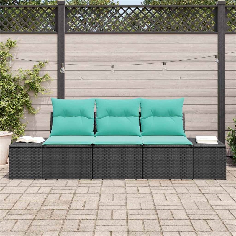 Pemberly Row 3 Pcs Black & Turquoise Poly Rattan Garden Sofa Set