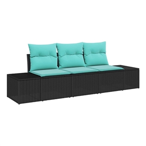 Pemberly Row 3 Pcs Black & Turquoise Poly Rattan Garden Sofa Set