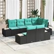 Pemberly Row 7 Pcs Black & Turquoise Poly Rattan Garden Sofa Set