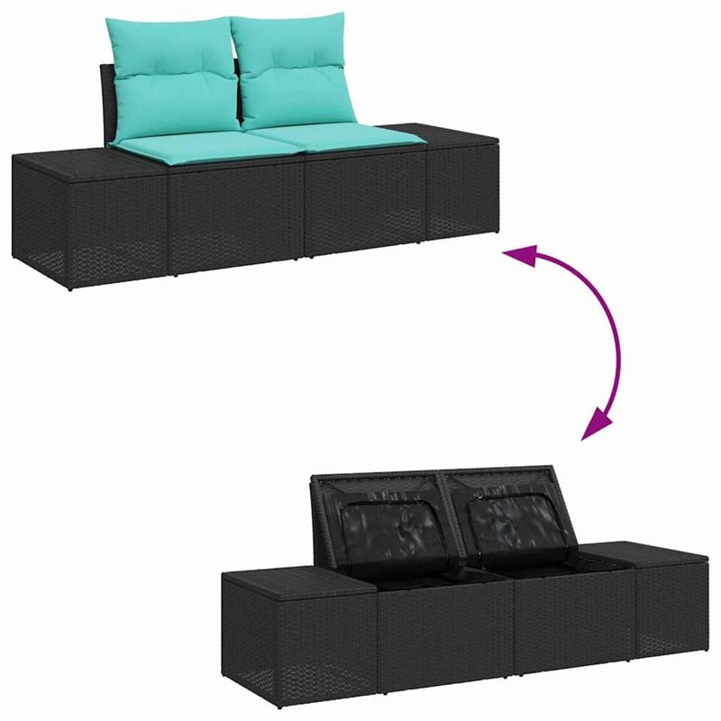 Pemberly Row 7 Pcs Black & Turquoise Poly Rattan Garden Sofa Set