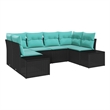 Pemberly Row 6 Pcs Black & Turquoise Poly Rattan Garden Sofa Set