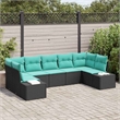 Pemberly Row 7 Pcs Black & Turquoise Poly Rattan Garden Sofa Set