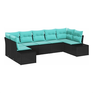 Pemberly Row 7 Pcs Black & Turquoise Poly Rattan Garden Sofa Set