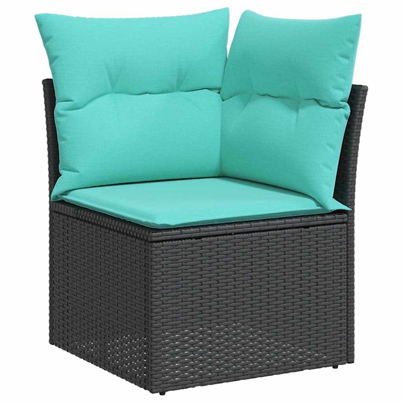 Pemberly Row 9 Pcs Black & Turquoise Poly Rattan Garden Sofa Set
