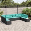 Pemberly Row 10 Pcs Black & Turquoise Poly Rattan Garden Sofa Set