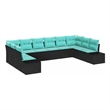Pemberly Row 10 Pcs Black & Turquoise Poly Rattan Garden Sofa Set