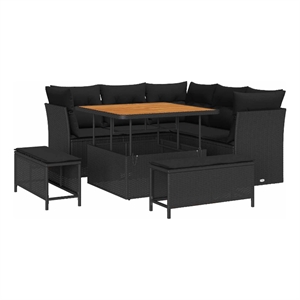 Pemberly Row 8 Pcs Poly Rattan And Powder-Coated Steel Garden Sofa Set in Black