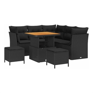 Pemberly Row 8 Pcs Poly Rattan And Powder-Coated Steel Garden Sofa Set in Black