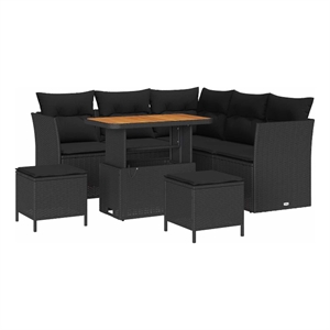 Pemberly Row 8 Pcs Poly Rattan And Powder-Coated Steel Garden Sofa Set in Black