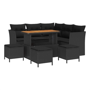 Pemberly Row 9 Pcs Poly Rattan And Powder-Coated Steel Garden Sofa Set in Black