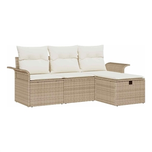 Pemberly Row 4 Pcs Beige & Cream Poly Rattan Garden Sofa Set With Cushions