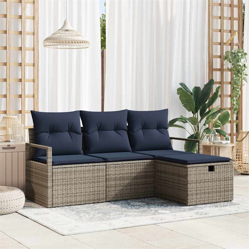 Pemberly Row 4 Pcs Poly Rattan Sofa Set With Cushions Manual in Gray And Navy