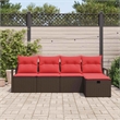 Pemberly Row Poly Rattan Sofa Set With Cushions And Storage in Brown And Red