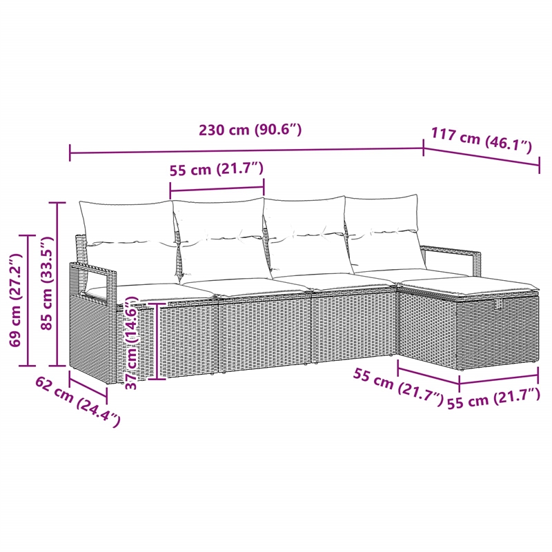 Pemberly Row Poly Rattan Sofa Set With Cushions And Storage in Brown And Red
