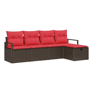 Pemberly Row Poly Rattan Sofa Set With Cushions And Storage in Brown And Red