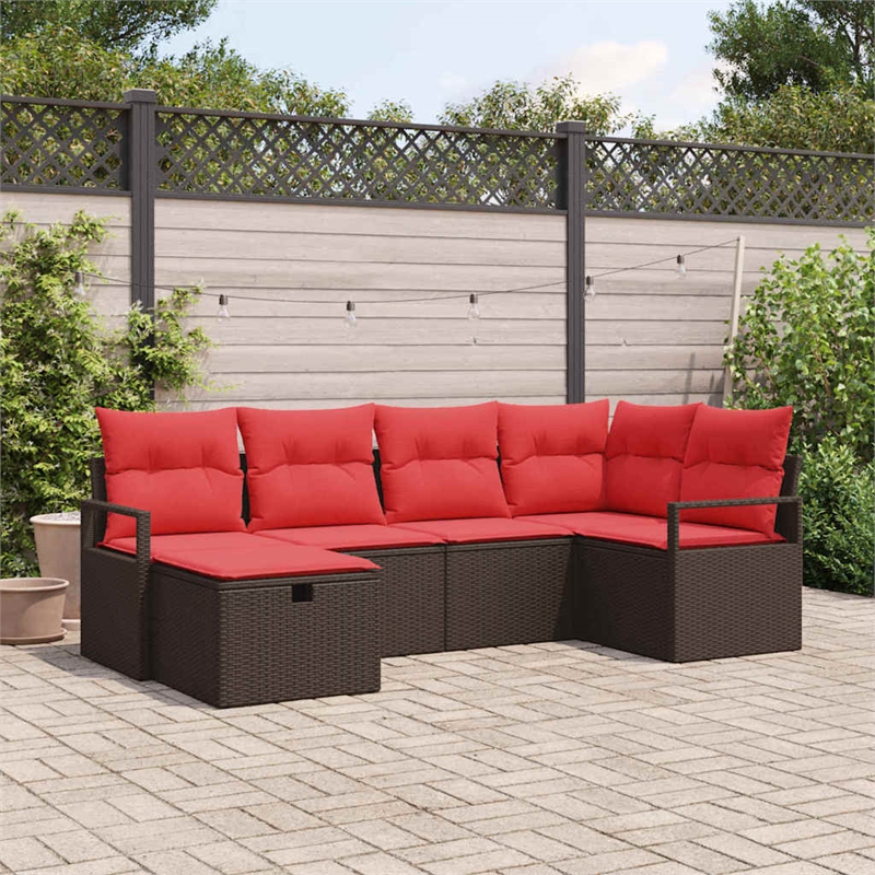 Pemberly Row Poly Rattan Sofa Set With Cushions And Storage in Brown And Red