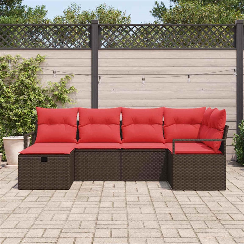 Pemberly Row Poly Rattan Sofa Set With Cushions And Storage in Brown And Red