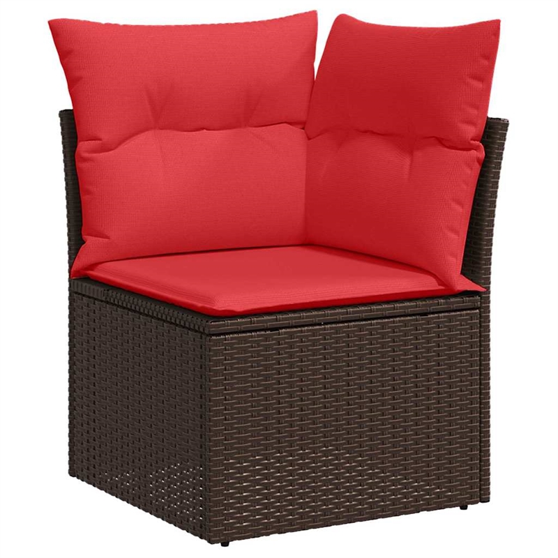 Pemberly Row Poly Rattan Sofa Set With Cushions And Storage in Brown And Red