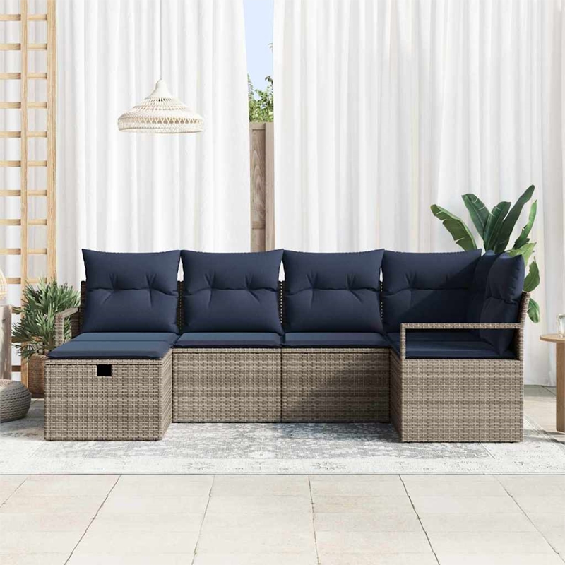 Pemberly Row Poly Rattan Sofa Set With Cushions And Storage in Gray And Navy