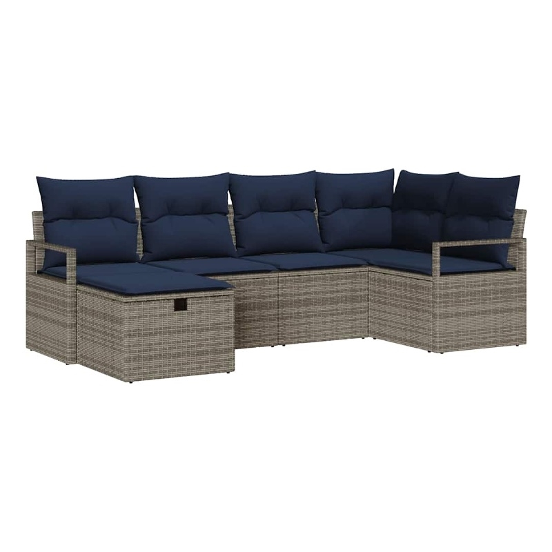 Pemberly Row Poly Rattan Sofa Set With Cushions And Storage in Gray And Navy