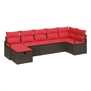 Pemberly Row 7 Pcs Poly Rattan Sofa Set With Cushions Manual in Brown And Red